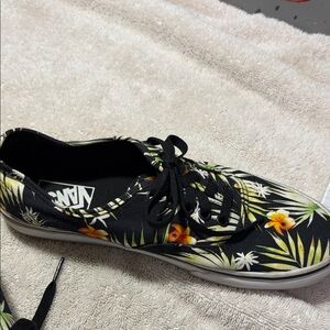 Vans Black Tropical Floral Lace-Up Sneaker with Yellow Accents